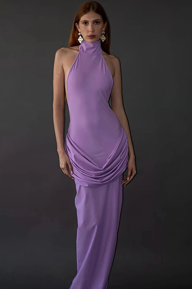 Glorol - Backless Patchwork Off-Shoulder Sleeveless Bodycon Maxi Dress