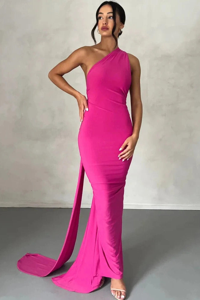 Glorol - Oblique Shoulder Sleeveless Backless Maxi Dress