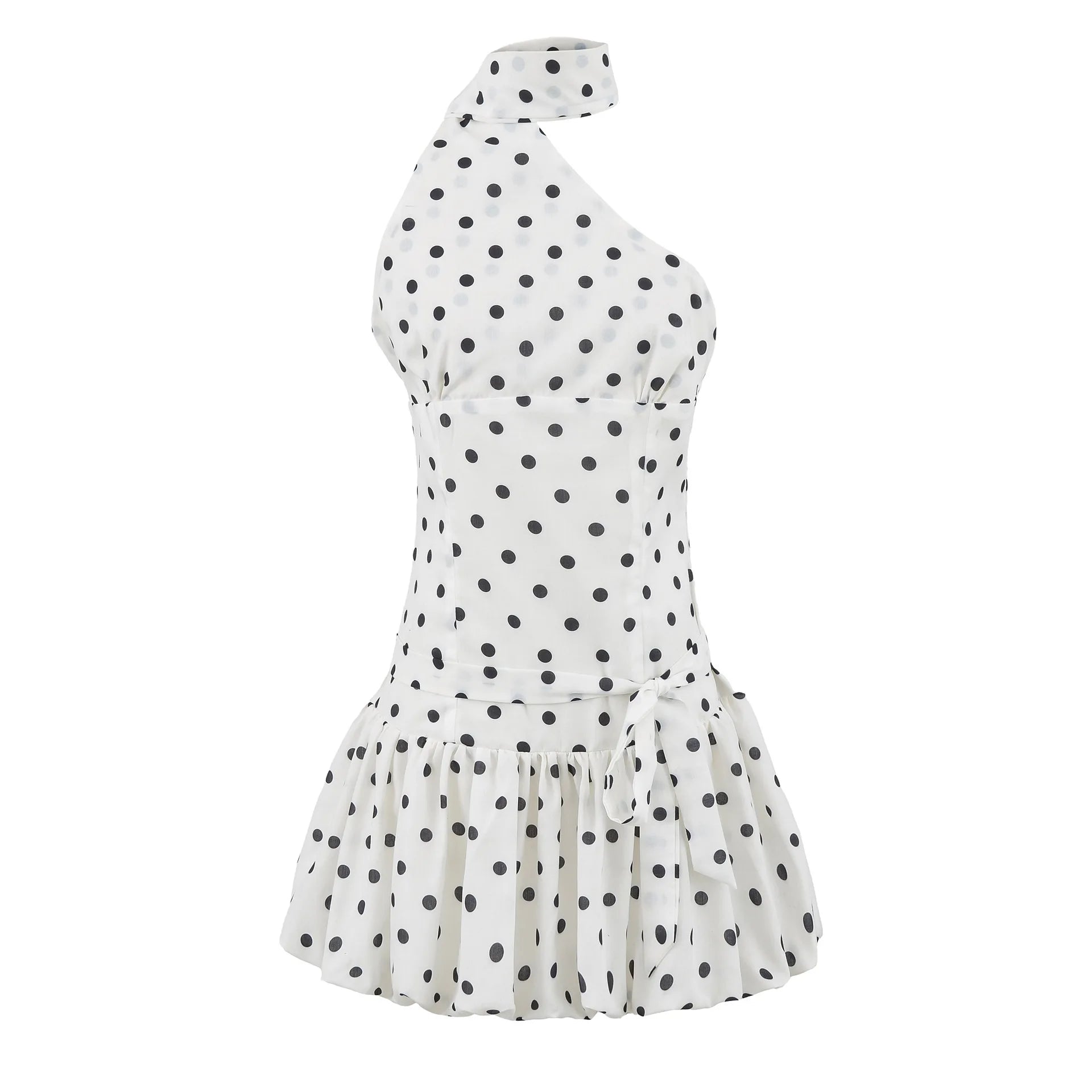 Glorol - Polka Dot Scarf Ribbon Mini Dress