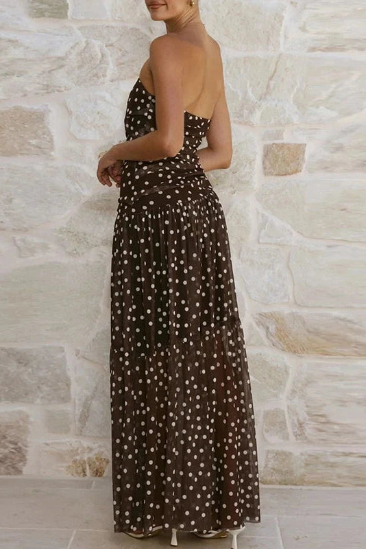 Glorol - Sleeveless Pleated Printed Off-Shoulder Maxi Dress