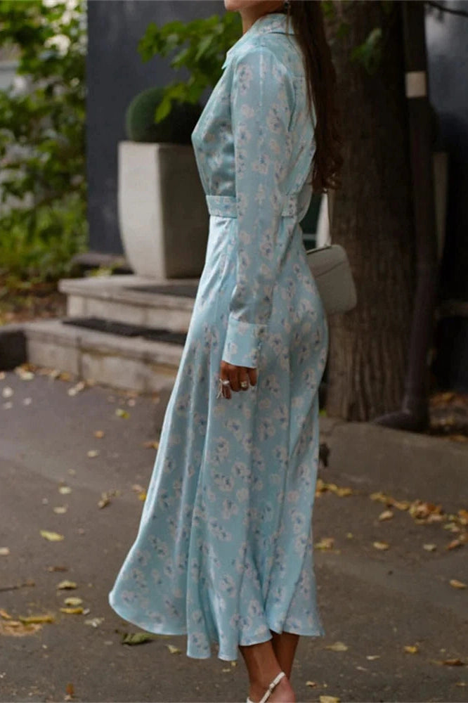 Glorol - Printed Long Sleeve High Waist Slim Midi Dress