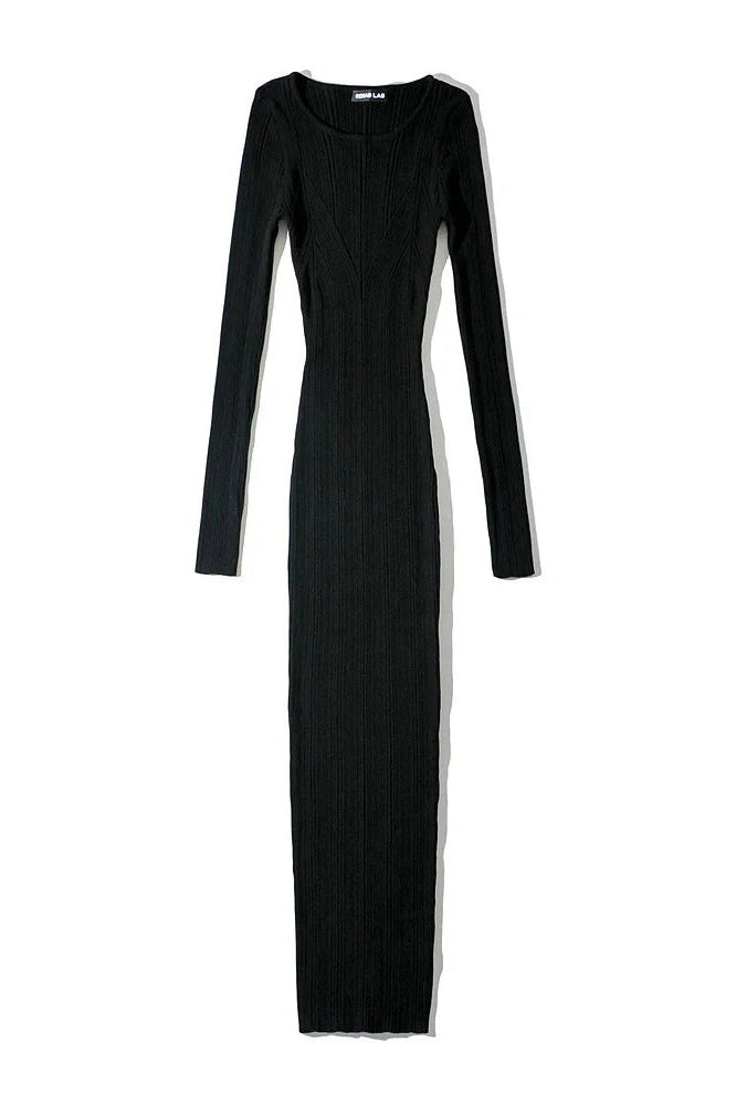Glorol - Long Sleeve Slim High Waist Patchwork Midi Dress