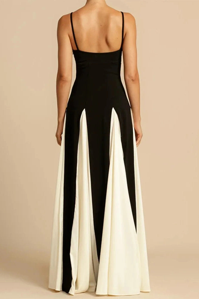 Glorol - Elegant Patchwork Spaghetti Strap Sleeveless Maxi Dress