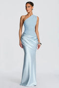 Glorol - Elegant Pleated One Shoulder Maxi Dress