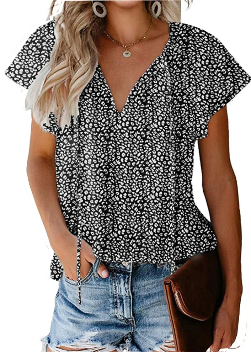 Glorol - Floral V-Neck Double-Layer Top