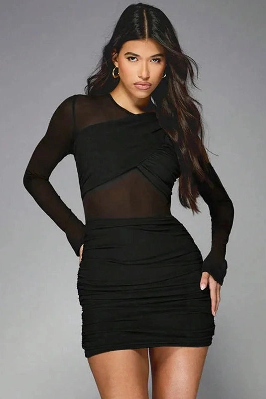 Glorol - Elegant Patchwork Slim Pleated Mini Dress