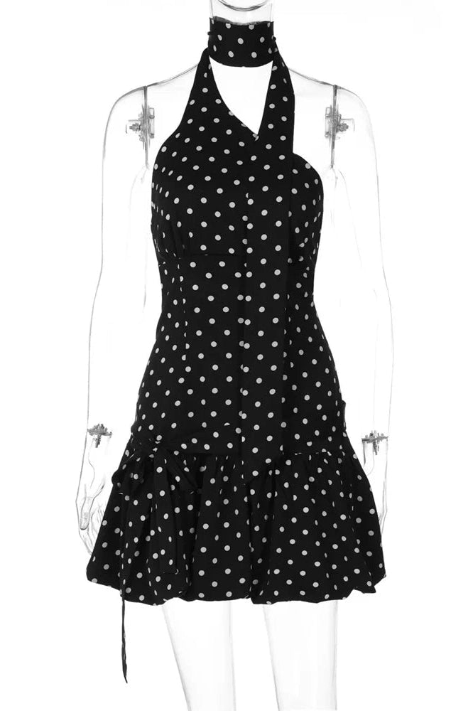 Glorol - Backless Lace-Up Patchwork Slim High Waist Mini Dress