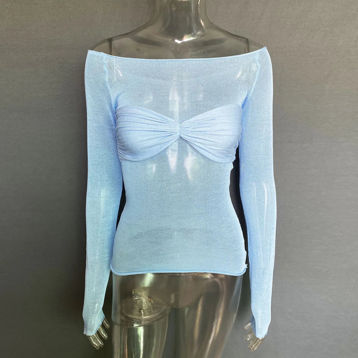 Glorol - See-Through Off-Shoulder Lace Long Sleeve Top
