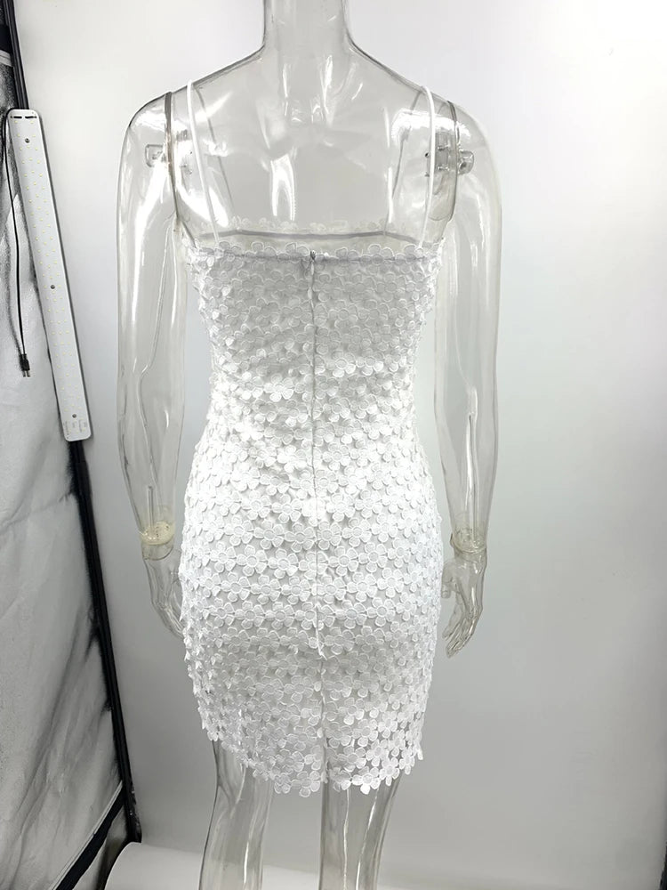 Glorol - Lace Hollow Sleeveless Slim High Waist Mini Dress