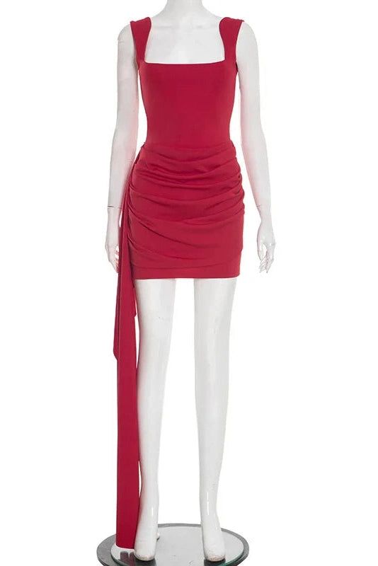 Glorol - Elegant Slim Square Collar High Waist Mini Dress