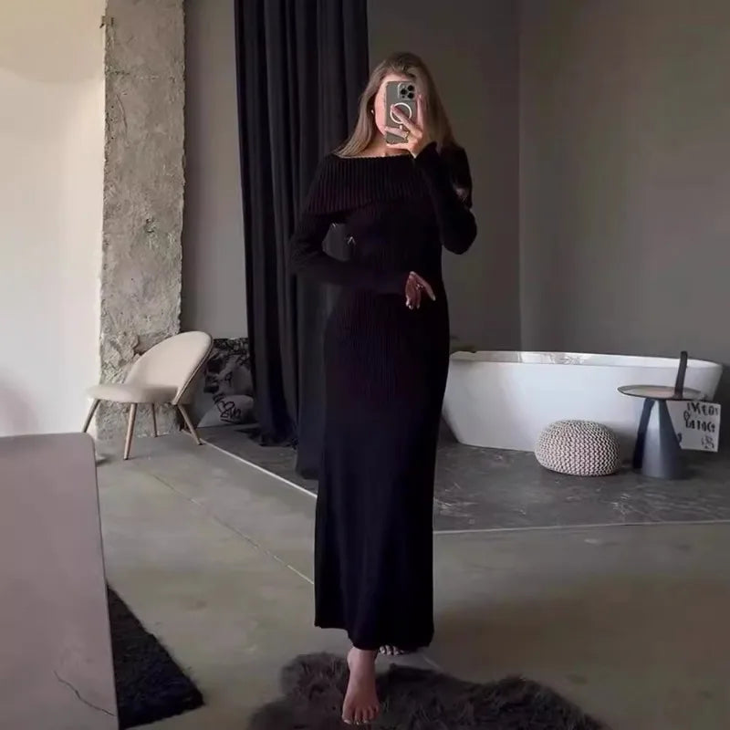Glorol - Elegant Off-Shoulder High Waist Maxi Dress