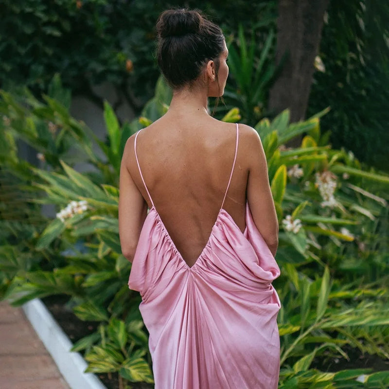 Spaghetti Strap V Neck  Loose Irregular Maxi Dress