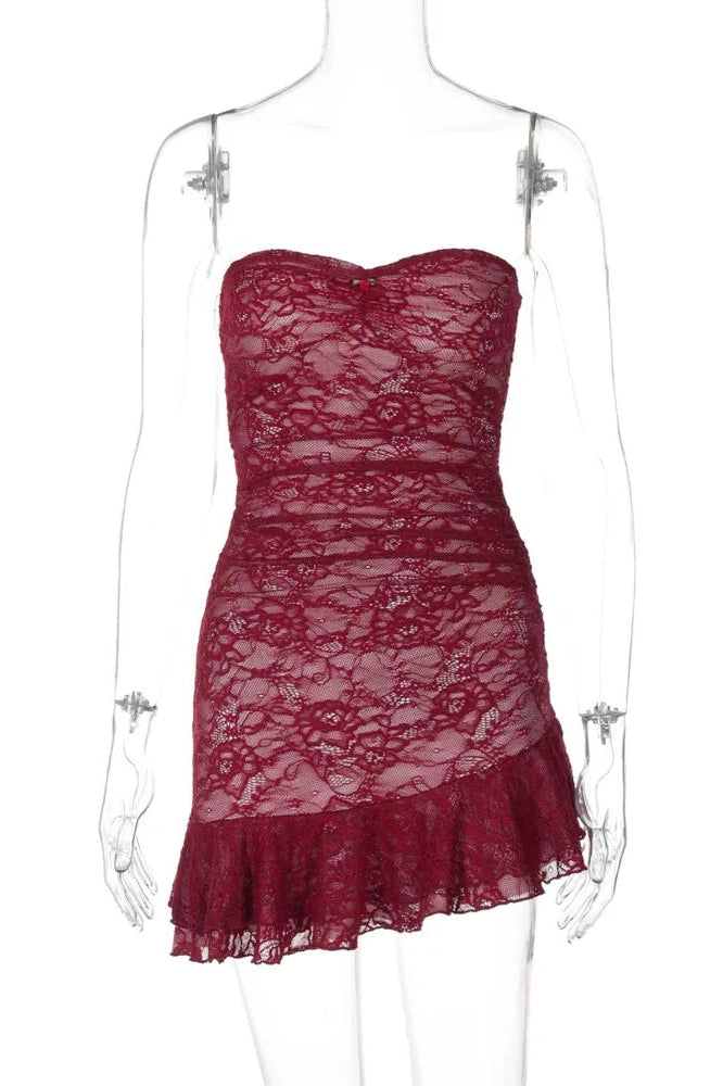 Glorol - Lace Off-shoulder Strapless Sleeveless Backless Mini Dress