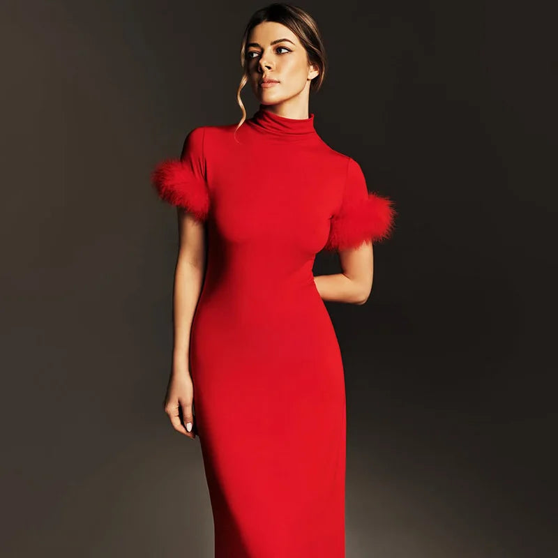 Glorol - Elegant Patchwork High Collar Maxi Dress