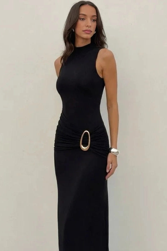 Glorol - Elegant Backless Slim Sleeveless High Waist Round Neck Maxi Dress