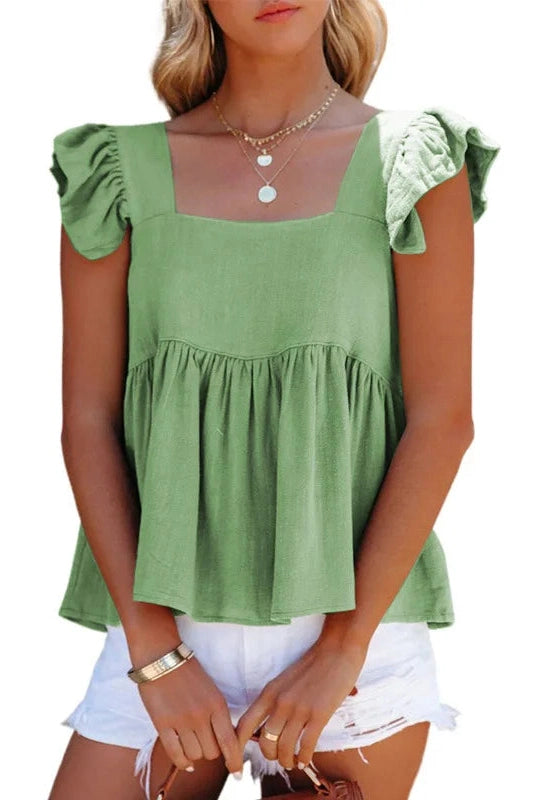 Glorol - Slim Square Neck Loose Sleeveless Top