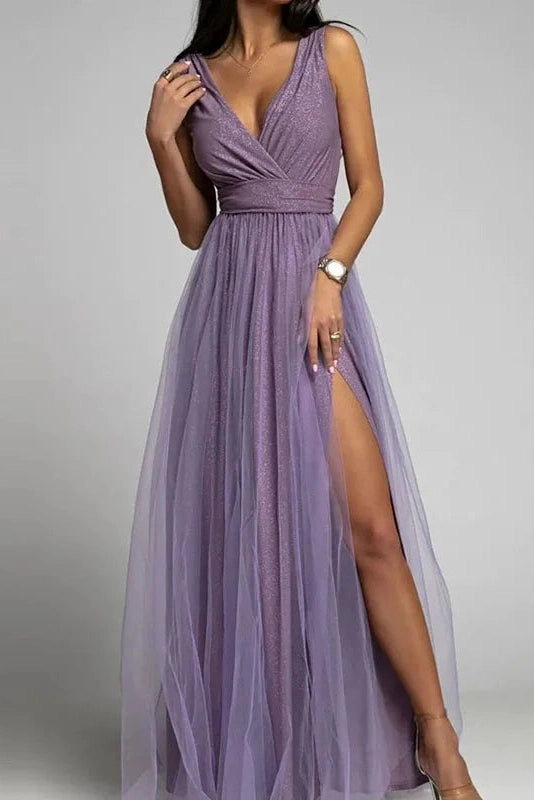 Glorol - Elegant Lace Sleeveless V Neck Maxi Dress