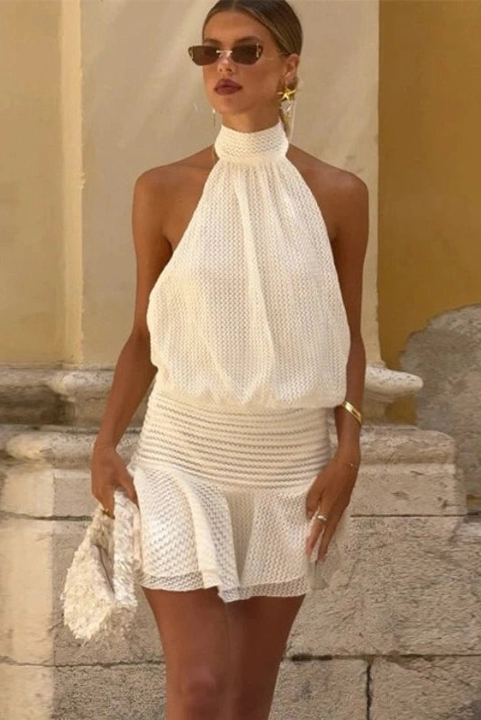 Glorol - Elegant Sleeveless Backless Lace-Up Mini Dress