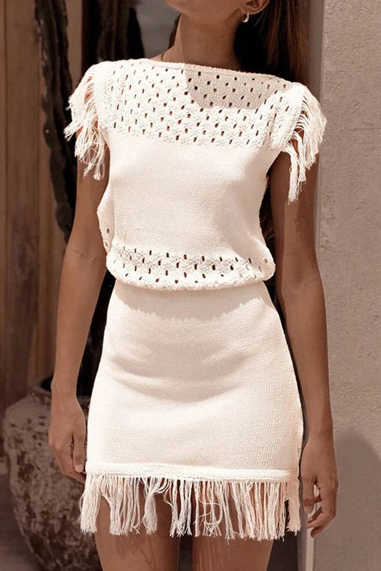 Glorol - Elegant O Neck Slim Sleeveless Knit Waisted Mini Dress
