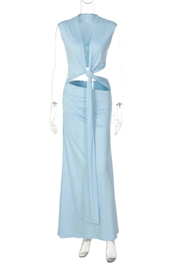 Glorol - Hollow Out Sleeveless Deep V Neck Bodycon Maxi Dress