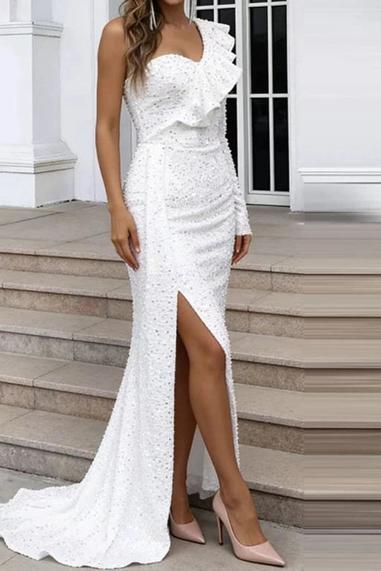 Glorol - Elegant Sleeveless Slim Slash Collar Maxi Dress