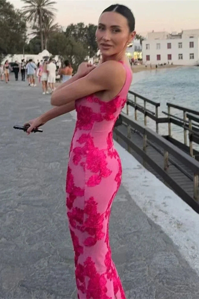 Glorol - Printed Patchwork Sleeveless Slim Maxi Dress