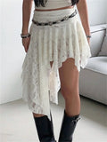 Glorol - High Waist See-Through Lace Patchwork Skirt