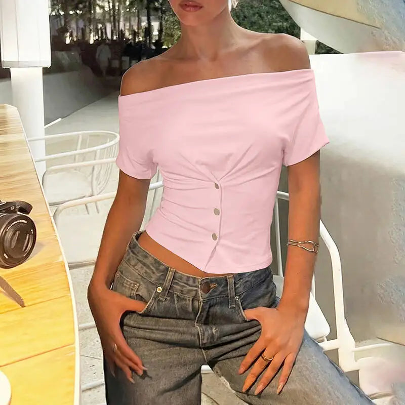 Glorol - Buttoned Irregular Slim Top