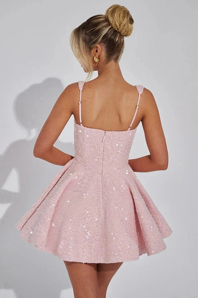 Glorol - Backless Square Collar Sleeveless High Waist Mini Dress