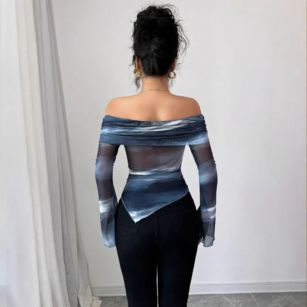 Glorol - Slim Off-Shoulder Long-Sleeved Top