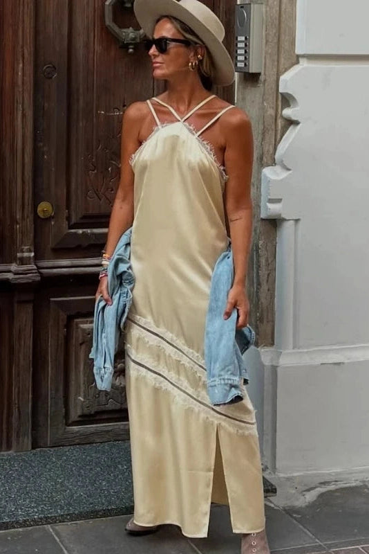 Glorol - Elegant Lace Loose Sleeveless Split Maxi Dress