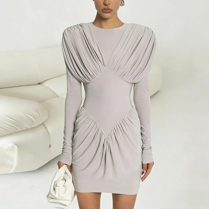 Glorol - Patchwork High Waisted Long Sleeve Mini Dress