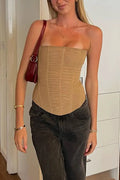 Glorol - Backless Patchwork Strapless Slim Top