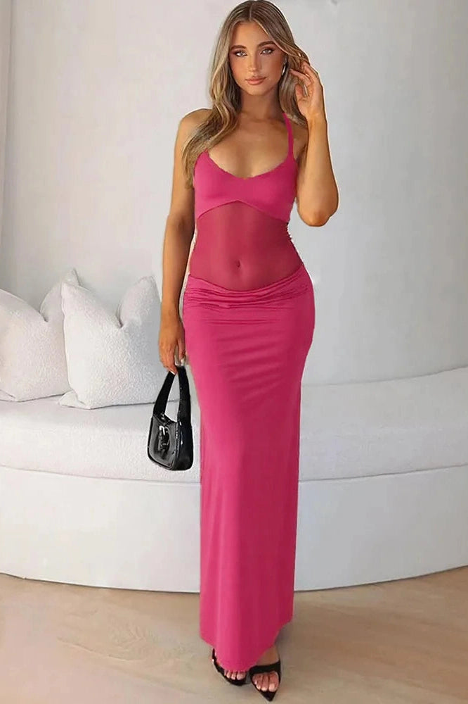 Glorol - Backless Patchwork Sleeveless High Waist Slim Maxi Dress