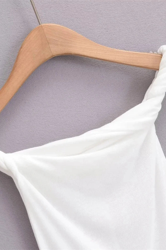 Glorol - Off-Shoulder Slim Backless Pleated Strapless Top