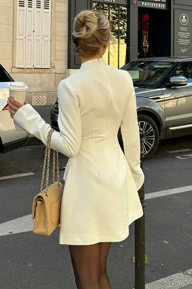 Glorol - Elegant Long Sleeve Slim A-Line High Waist Mini Dress