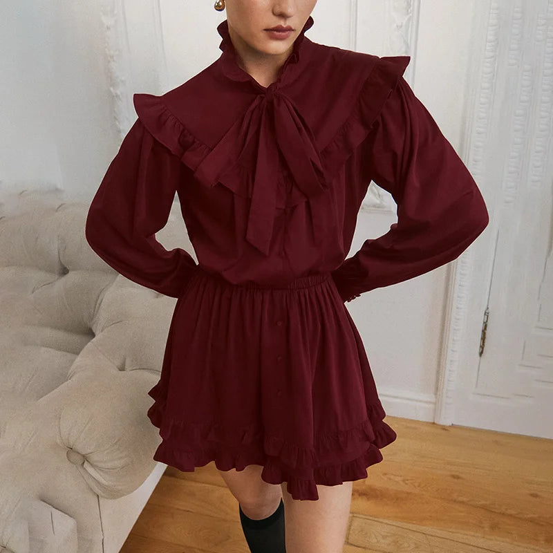 Glorol - Lace Up Button Patchwork Elegant Mini Dress