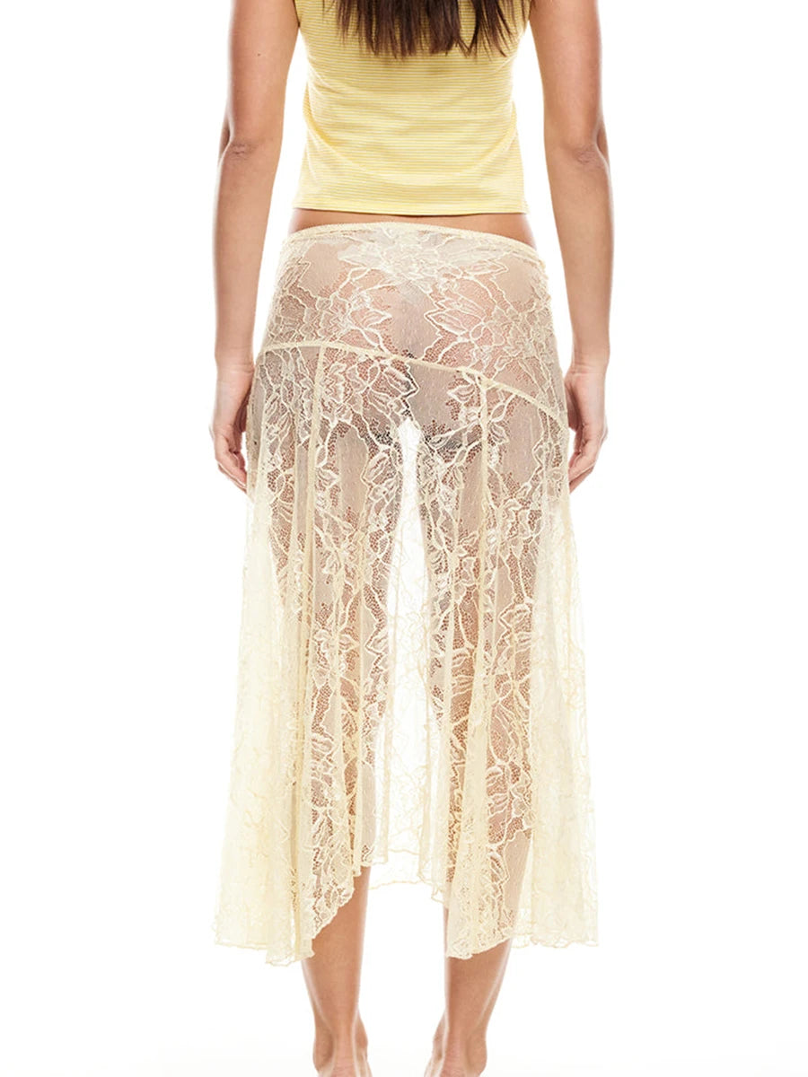 Glorol - Low Waist See-Through Lace Skirt