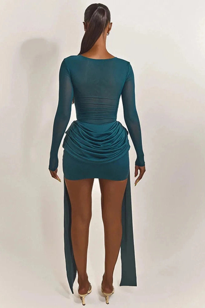 Glorol - Patchwork See Through Long Sleeve Mini Dress