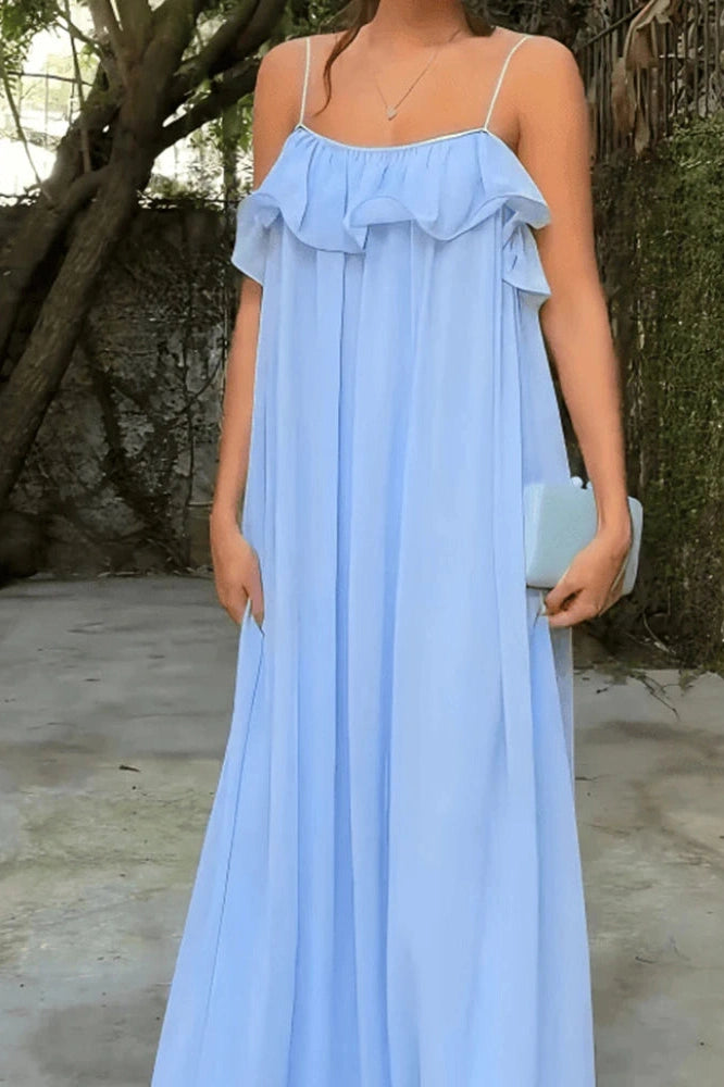 Glorol - Elegant Hollow Out Sleeveless Spaghetti Strap Maxi Dress