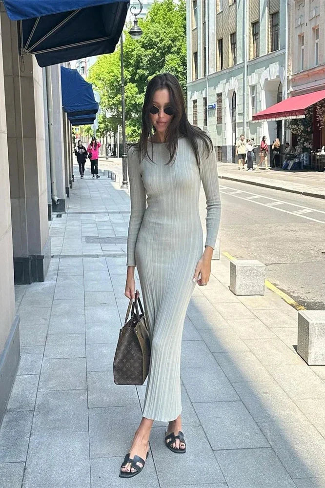 Long Sleeve Slim High Waist Maxi Dress