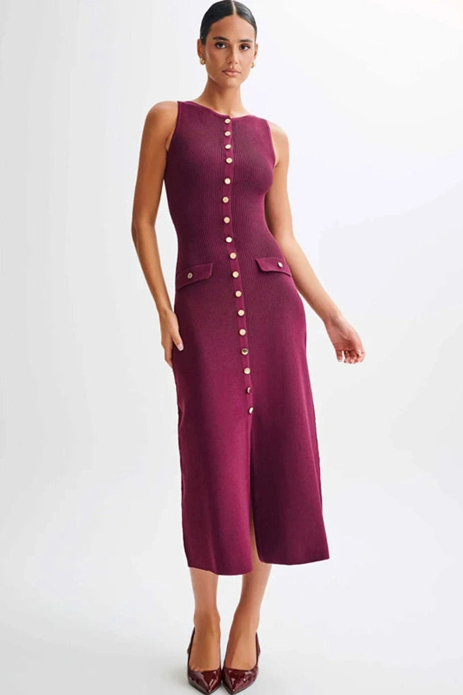 Glorol - High Waist Slim Sleeveless Maxi Dress