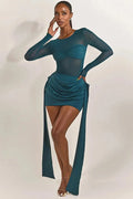 Glorol - Patchwork See Through Long Sleeve Mini Dress