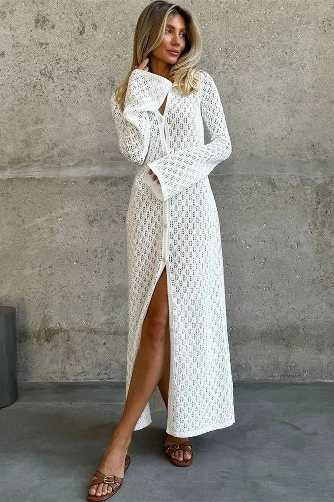 Hollow Out V-Neck Patchwork Loose Maxi Dress