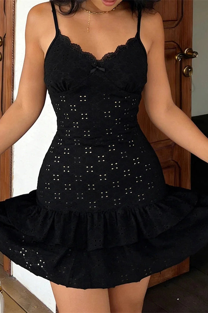 Glorol - Hollow Out Lace Backless Mini Dress