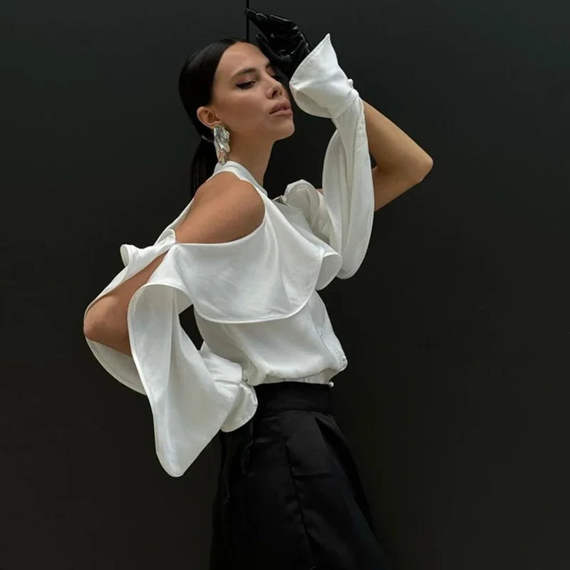Glorol - Round Collar Off-Shoulder Top
