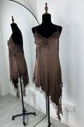 Glorol - Lace Backless Slit Spaghetti Strap Slim High Waist Irregular Mini Dress