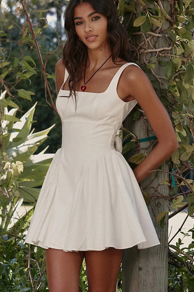 Glorol - Elegant Square Collar Sleeveless Backless Mini Dress