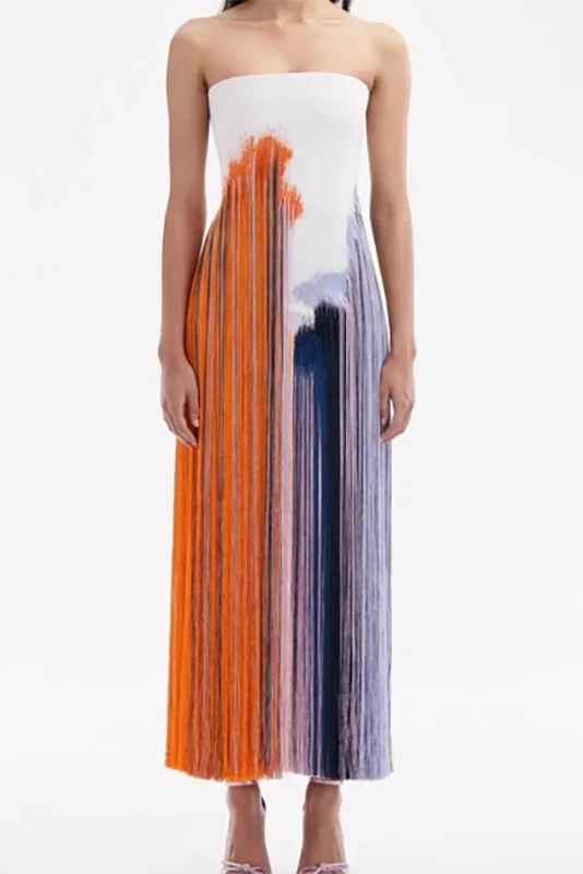 Glorol - Printed Sleeveless Backless High Waist Split Maxi Dress