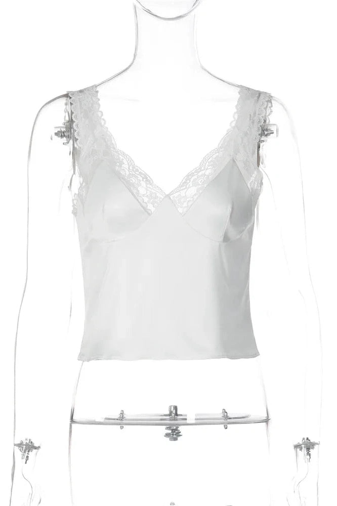 Glorol - Lace V-Neck Printed Backless Patchwork Top
